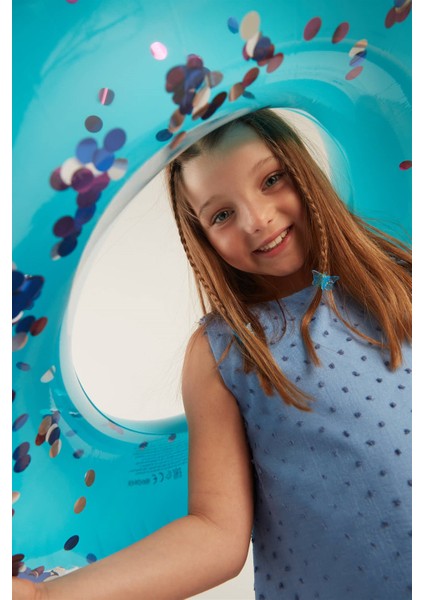 Kız Çocuk Fırfırlı Ponpon Elbise (Mavi) indirimleri