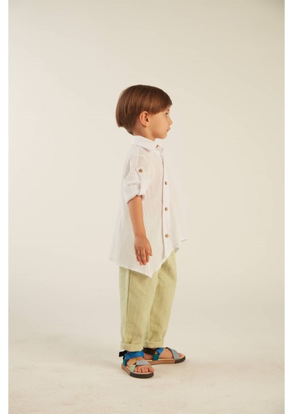 Erkek Çocuk Ikili Takım (Şile Bezi Asimetrik Gömlek - Keten Pantolon) - Yeşil fiyatları