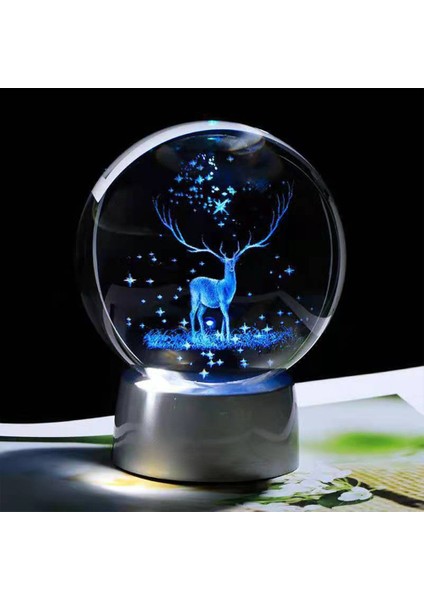 Geyik Temalı 3D Renkli Işıklı Cam Küre