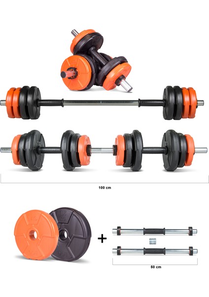 12 kg Multifonksiyonel Turuncu Siyah Halter Seti ve Dambıl Seti