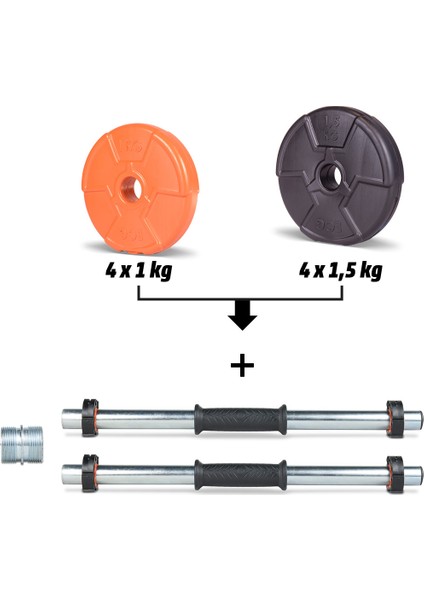 12 kg Multifonksiyonel Turuncu Siyah Halter Seti ve Dambıl Seti
