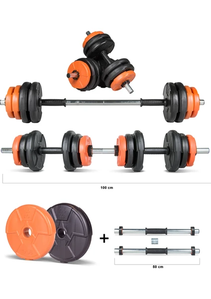ECG Ecgspor 17 kg Multifonksiyonel Turuncu Siyah Halter Seti ve Dambıl Seti