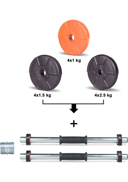 ECG Ecgspor 22 kg Multifonksiyonel Turuncu Siyah Halter Seti ve Dambıl Seti