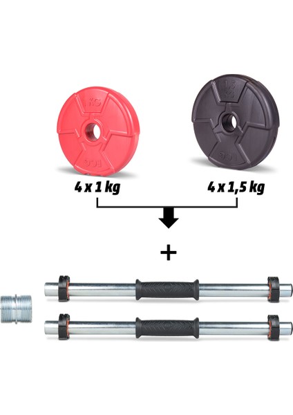 12 kg Multifonksiyonel Kırmızı Siyah Halter Seti ve Dambıl Seti
