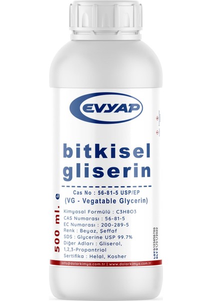 Bitkisel Gliserin | %99.7 Saflık | Gıda Tipi Yenilebilir | 500 ml