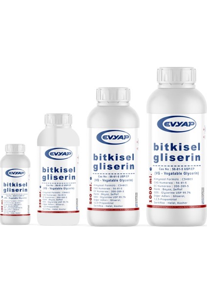 Bitkisel Gliserin | %99.7 Saflık | Gıda Tipi Yenilebilir | 500 ml