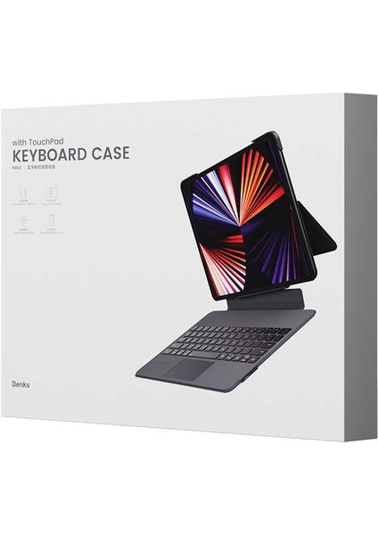 MTK Moveteck Apple iPad Pro 12.9 2020 (4.nesil) Kablosuz Magnetik Klavye Keyboard Trackpad  Çok Fonksiyonlu Typce Akıllı Kapatma Modu