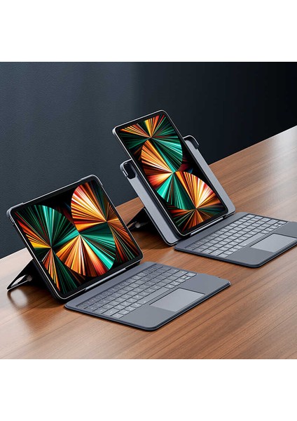 MTK Moveteck Apple iPad Pro 12.9 2020 (4.nesil) Kablosuz Magnetik Klavye Keyboard Trackpad  Çok Fonksiyonlu Typce Akıllı Kapatma Modu