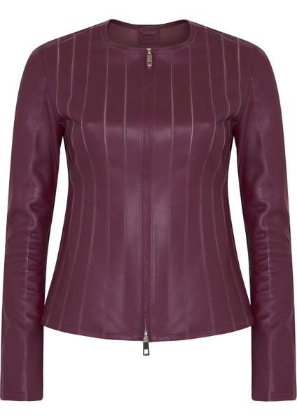 Deundria Kadın Fit Panelli Deri Ceket