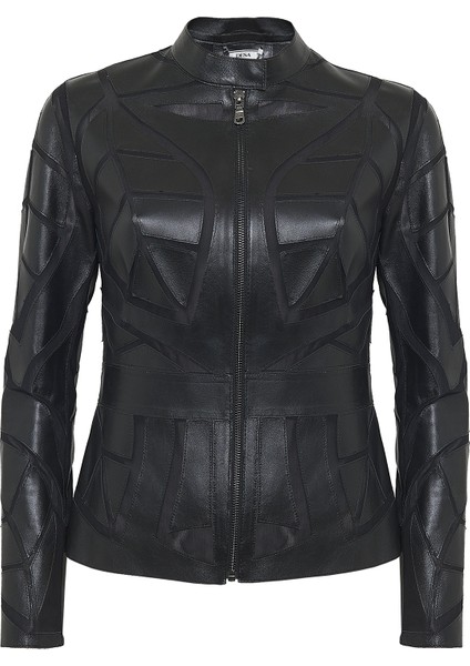 Origa Kadın Yaprak Panelli Deri Ceket