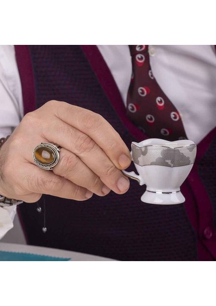 925 Ayar Gümüş Kaplan Gözü Taşlı Erkek Yüzük modelleri