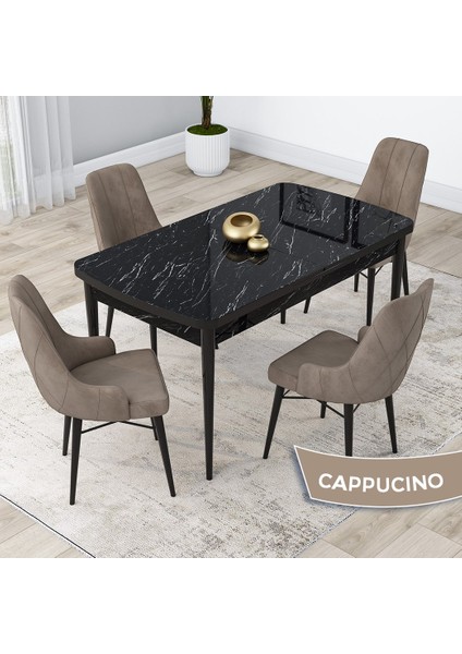 Concept Lia Serisi, 80X132 Açılabilir Mutfak Masa Takımı, Siyah Mermer Desen Masa 4 Sandalye