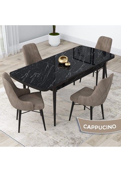 Concept Lia Serisi, 80X132 Açılabilir Mutfak Masa Takımı, Siyah Mermer Desen Masa 4 Sandalye fiyatları
