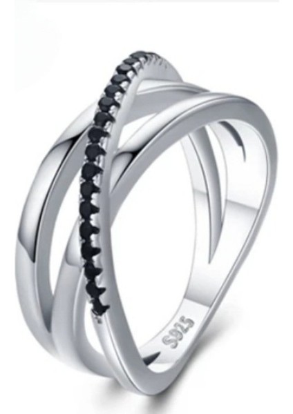 Siyah Spinel & Zirkon Taşlı Gümüş Yüzük