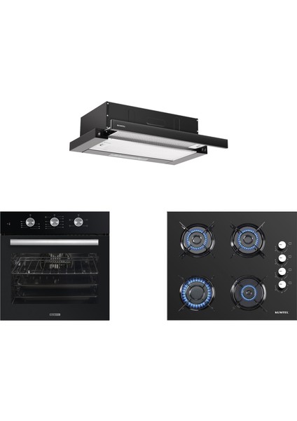 Siyah Aspiratörlü Kristal Plus Ankastre Set (B66-SF2(MT) + KO-40TAHDF + DS6-905S)