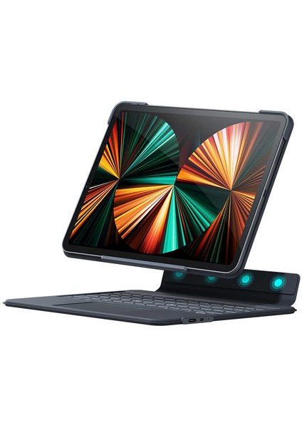 MTK Moveteck Apple iPad Pro 12.9 2021 (5.nesil) Kablosuz Magnetik Klavye Keyboard Trackpad  Çok Fonksiyonlu Typce Akıllı Kapatma Modu