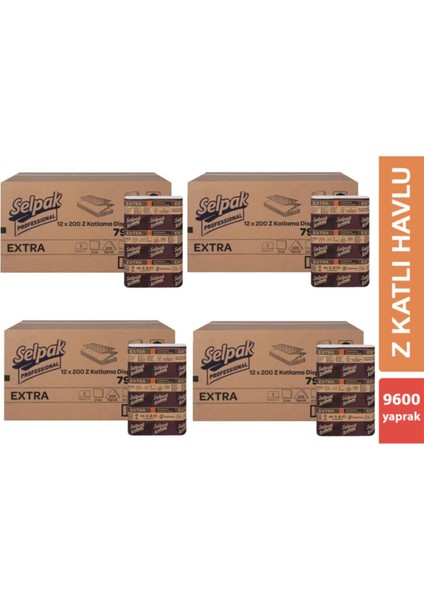 Extra Z Katlama Dispenser Havlu 200'LÜ 48 Paket 21.5 x 24 cm 4 Koli