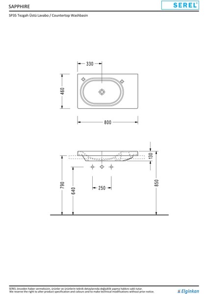 E.C.A Serel Sapphire 46X80 cm Etajerli Dolap Mobilya Uyumlu Lavabo SP35TXS110H