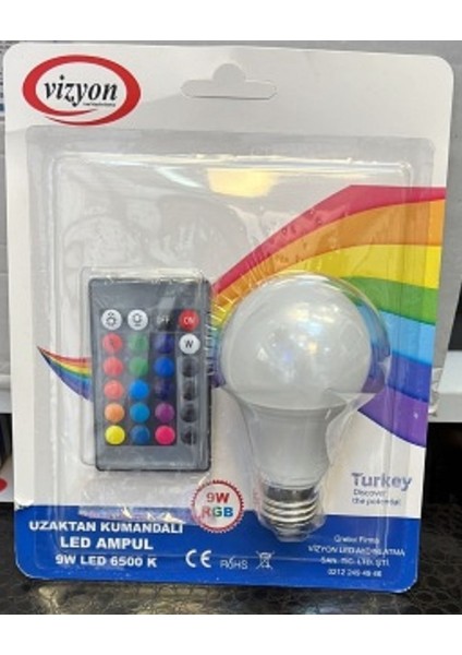 Uzaktan Kumandalı Rgb Led Ampul 9 Watt E27 Tasarruflu 16 Ton Işık