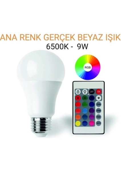 Uzaktan Kumandalı Rgb Led Ampul 9 Watt E27 Tasarruflu 16 Ton Işık