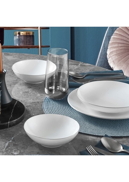 Atina 18 Parça 6 Kişilik Bone Yemek Takımı Gümüş