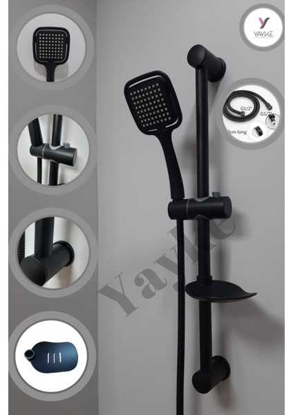 Mat Siyah Kardelen Sürgülü Duş Seti Banyo Duş Takımı