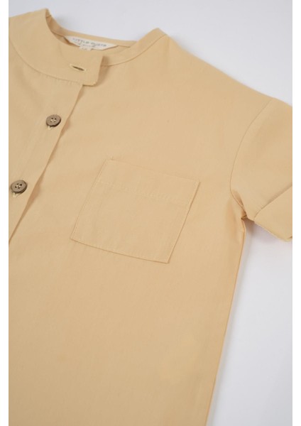 Organik Pamuk Kısa Kollu Çocuk Gömlek Sarı Organik Pamuk modelleri