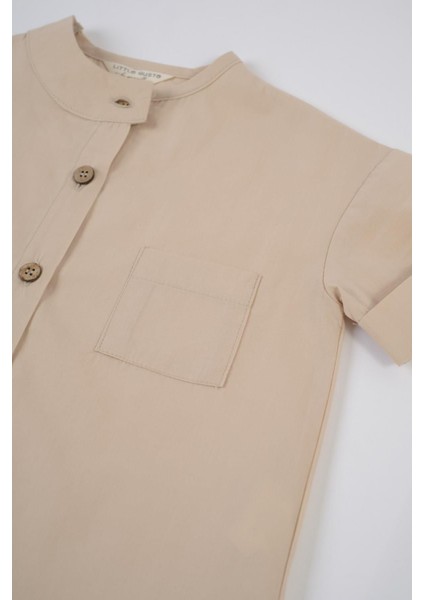 Organik Pamuk Kısa Kollu Çocuk Gömlek Bej Organik Pamuk fırsatları