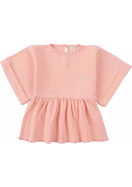 Kimono Kollu Çocuk Bluz Pembe Organik Pamuk