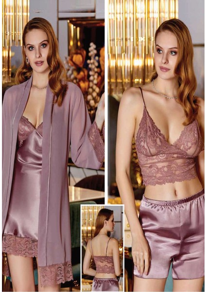 Saten Büstiyerli 4'lü Set modelleri