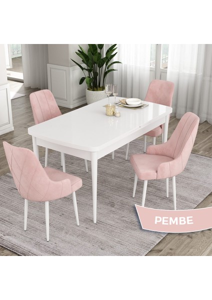 Concept Ram Serisi, 80X132 Açılabilir Masa Takımı, Beyaz Masa 4 Sandalye