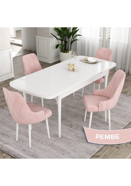 Concept Ram Serisi, 80X132 Açılabilir Masa Takımı, Beyaz Masa 4 Sandalye