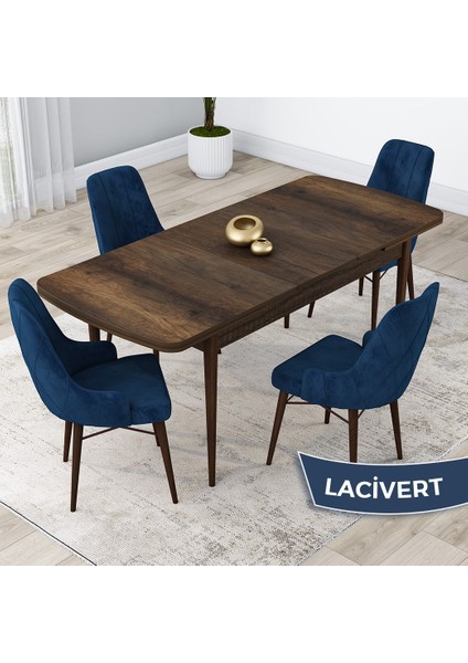 Concept Lia Serisi, 80X132 Açılabilir Mutfak Masa Takımı, Barok Ahşap Desen Masa 4 Sandalye