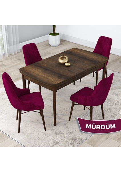 Concept Lia Serisi, 80X132 Açılabilir Mutfak Masa Takımı, Barok Ahşap Desen Masa 4 Sandalye