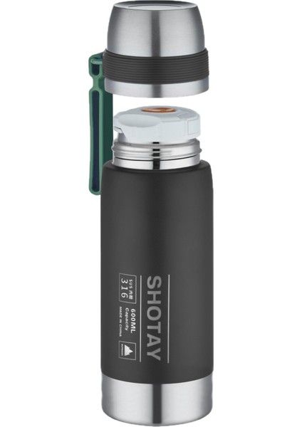 Shotay 600 ml Çelik Kamp Termosu Ağızlık ve Ekstra Bardaklı Kullanım 24 Saate Kadar Yalıtım