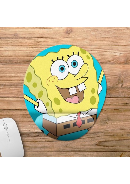 Sünger Bob Kare Şort - Spongebob Bilek Destekli Mousepad Model - 3 Oval