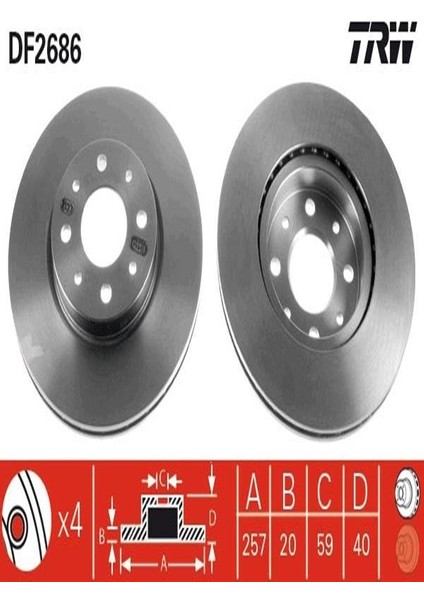 DF2686 On Fren Disk Aynasi Doblo Albea Linea Bravo Panda 1.4 / 1.3Jtd Stilo Idea 1.2 16V 1.3Jtd Tempra Tipo 2.0 I Brava Bravo Marea 1.8 1.9Td 0060806137 51749124 (WA592921) (2 Adet Fiyatidir)