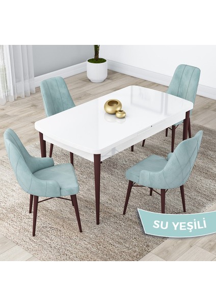 Concept Lia Serisi, 80X132 Açılabilir Mutfak Masa Takımı, Beyaz Masa Ceviz Ayak 4 Sandalye