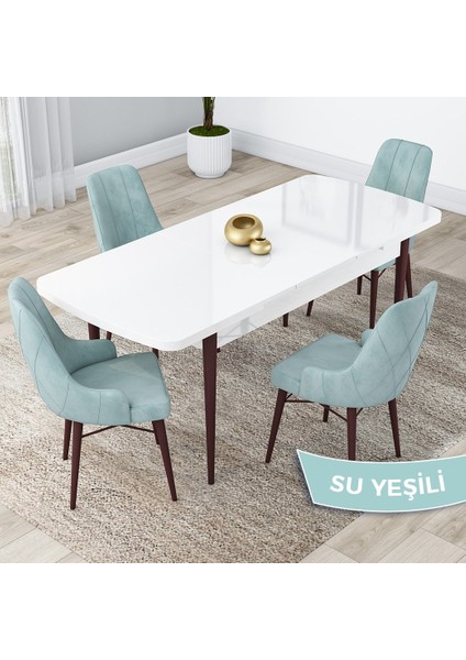 Concept Lia Serisi, 80X132 Açılabilir Mutfak Masa Takımı, Beyaz Masa Ceviz Ayak 4 Sandalye