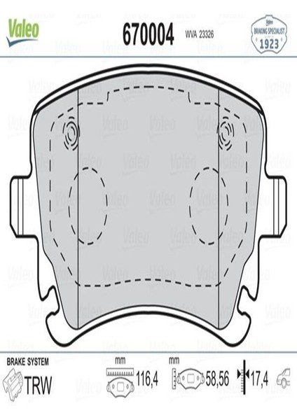 670004 Arka Fren Balatasi Vw Transporter T5 03- A4 04 09 A6 04 11 A8 03 10 (Fissiz) 4B3698451 4F0698451F (WC234177)
