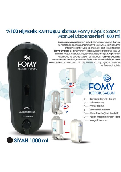 Köpük Sabun Dispenseri 1000 ml - 2 Adet /siyah