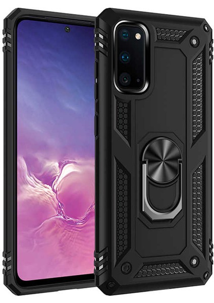 Galaxy S20 Kılıf Tank Yüzüklü Yüksek Korumalı Silikon - Siyah