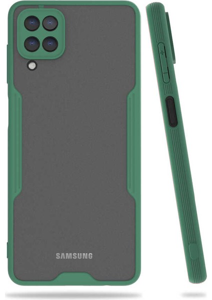 Galaxy A12 Kılıf Arkası Mat Kamera Korumalı Silikon - Koyu Yeşil