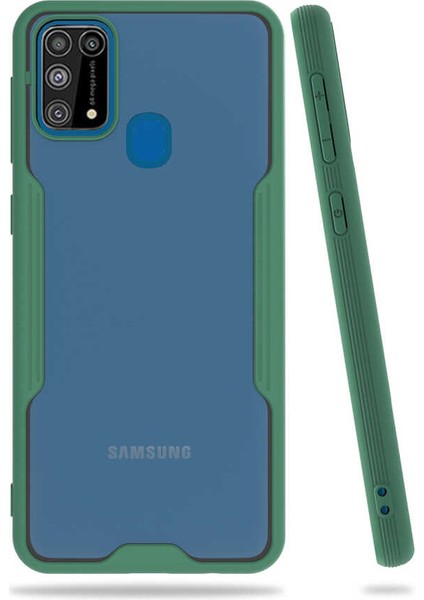 Galaxy M31 Kılıf Arkası Mat Kamera Korumalı Silikon - Koyu Yeşil