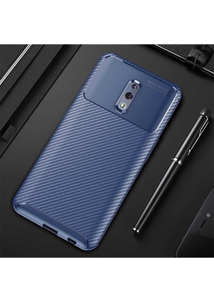 Oppo Reno Kılıf Karbon Dokulu Silikon - Lacivert