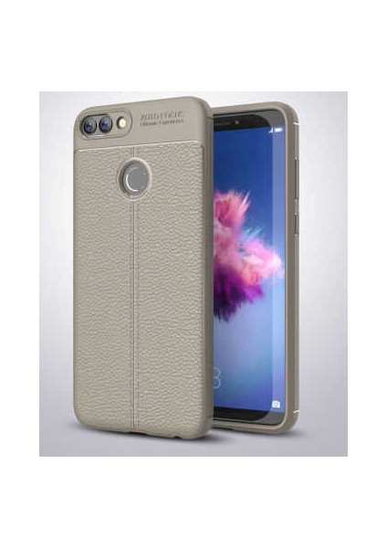 Huawei P Smart Kılıf Deri Dokulu Kamera Korumalı Silikon - Gri