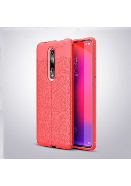 Xiaomi Mi 9t Kılıf Deri Dokulu Kamera Korumalı Silikon - Kırmızı
