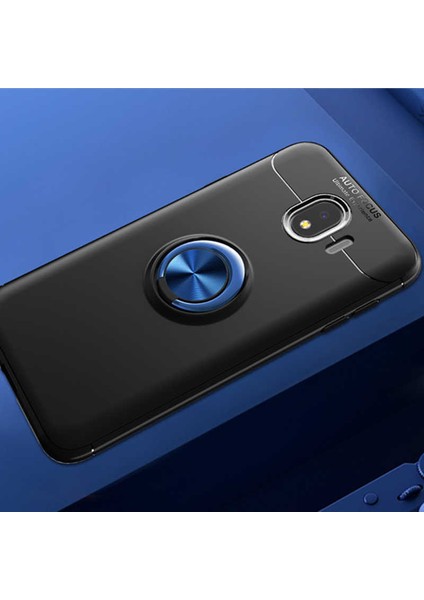 Galaxy J4 Kılıf Yüzüklü Silikon Range - Siyah-Mavi