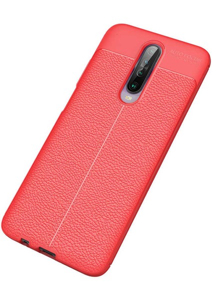 Xiaomi Poco X2 Kılıf Deri Dokulu Kamera Korumalı Silikon - Kırmızı