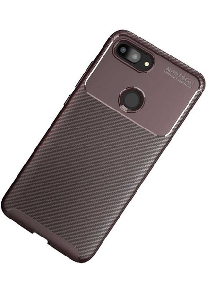 Xiaomi Mi 8 Lite Kılıf Karbon Dokulu Silikon - Kahverengi